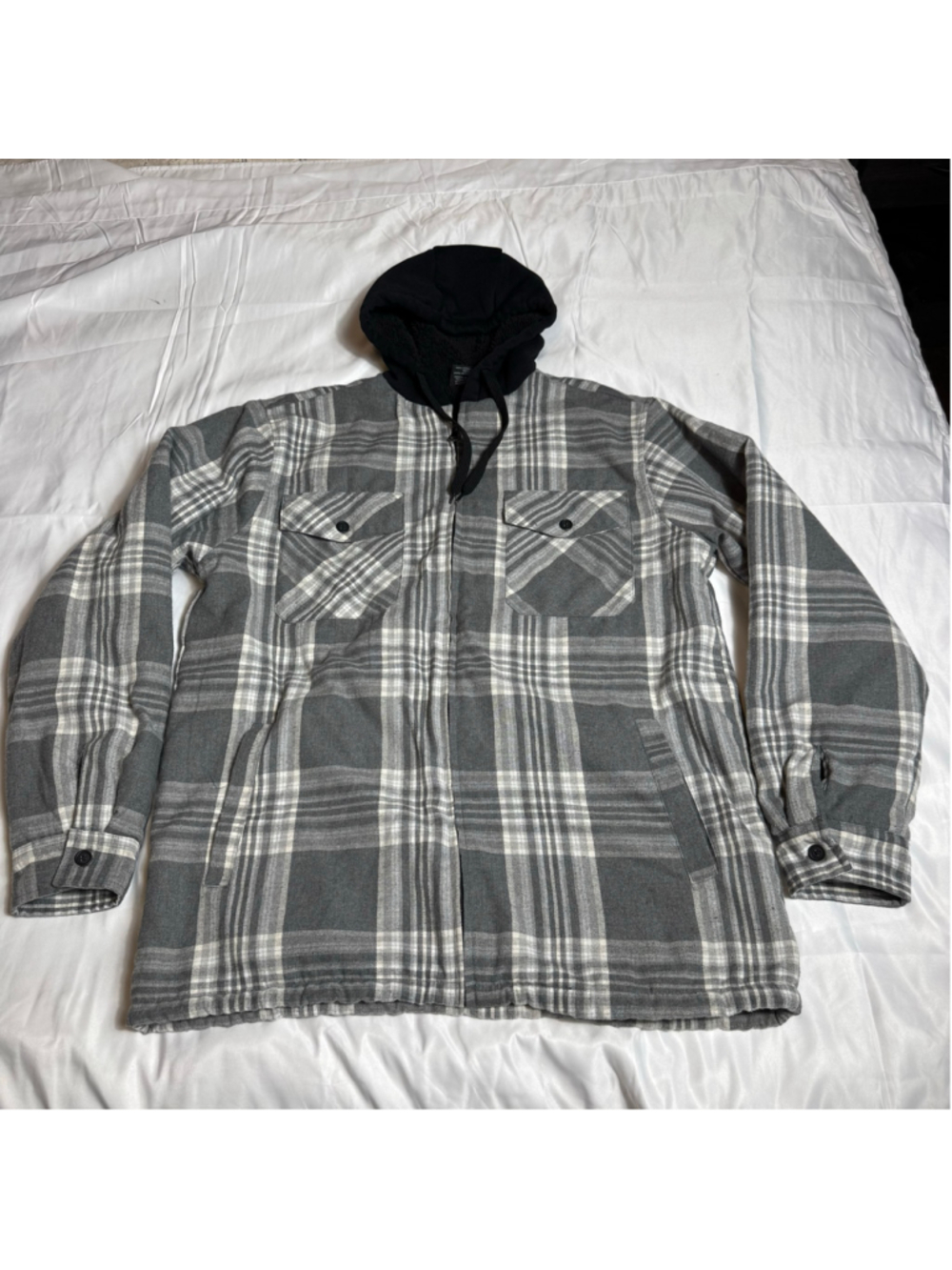 Men's Original Deluxe Supply Plaid Hooded Jacket Grey Black XL